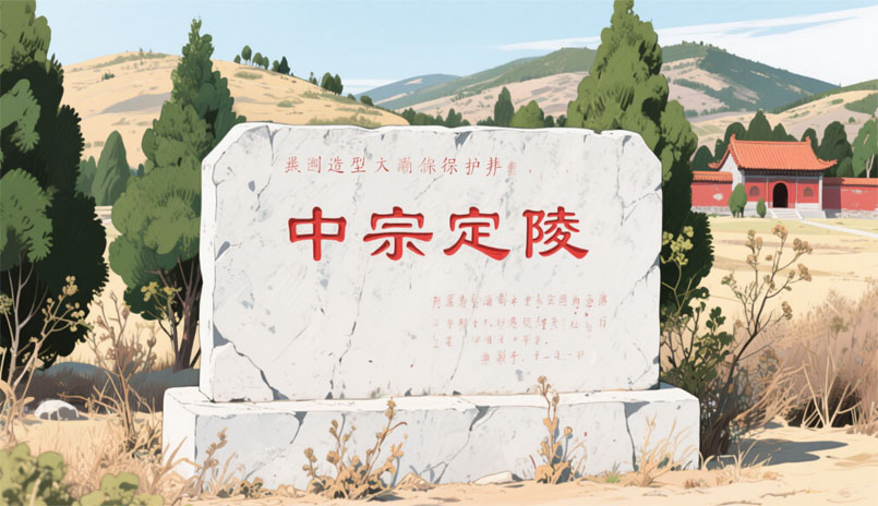 墓葬定陵，无字碑残